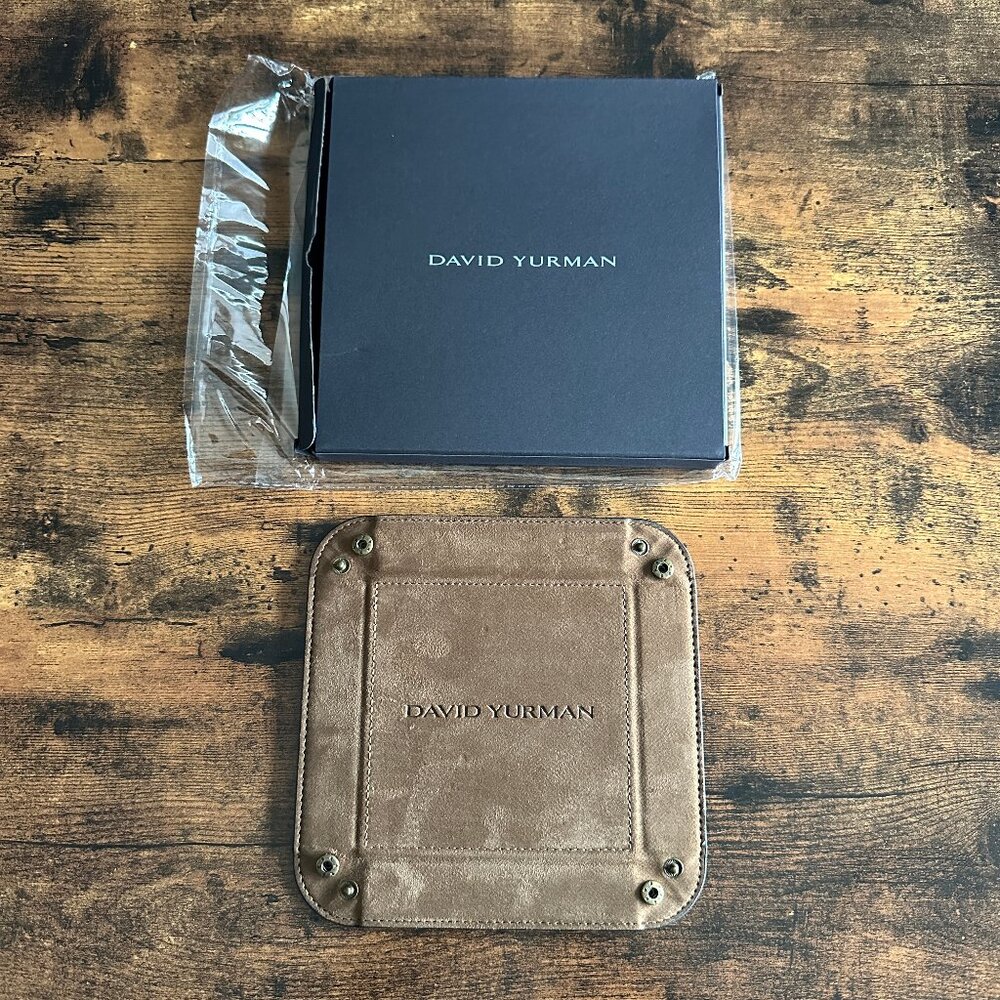 NEW David Yurman Leather Jewelry Valet Tray Black Tan Suede RARE